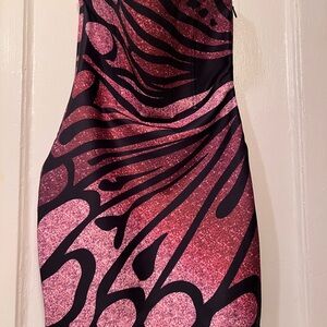 Black & Pink Abstract Print Sheath Dress